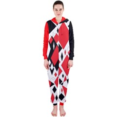 Distorted Diamonds In Black & Red Hooded Onepiece Jumpsuit (ladies) by StuffOrSomething