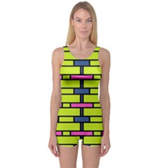 Pink Green Blue Rectangles Pattern Women s Boyleg One Piece Swimsuit by LalyLauraFLM