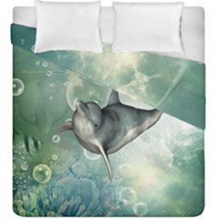 Funny Dswimming Dolphin Duvet Cover (king Size) by FantasyWorld7