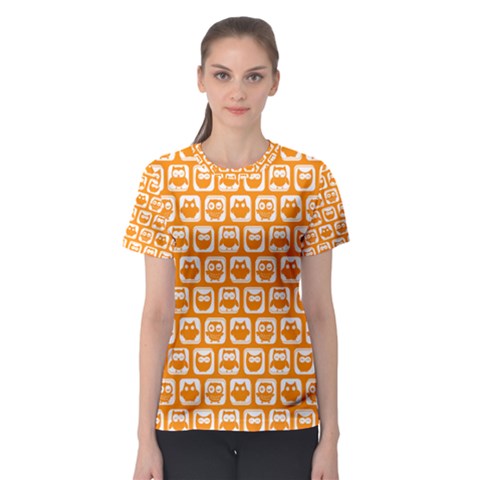 Yellow And White Owl Pattern Women s Sport Mesh Tees by GardenOfOphir