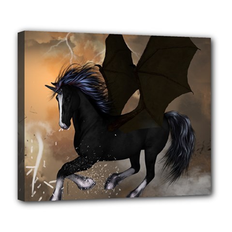 Awesome Dark Unicorn With Clouds Deluxe Canvas 24  X 20   by FantasyWorld7