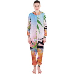 Tropical Design With Surfboarder Hooded Jumpsuit (ladies)  by FantasyWorld7