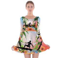 Tropical Design With Surfboarder Long Sleeve Skater Dress by FantasyWorld7