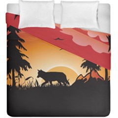 The Lonely Wolf In The Sunset Duvet Cover (king Size) by FantasyWorld7