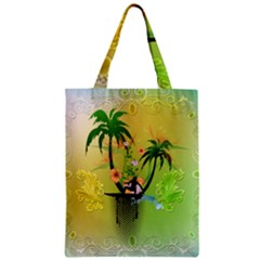 Surfing, Surfboarder With Palm And Flowers And Decorative Floral Elements Zipper Classic Tote Bags by FantasyWorld7