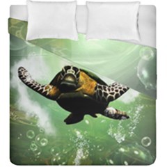 Wonderful Sea Turtle With Bubbles Duvet Cover (king Size) by FantasyWorld7