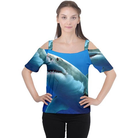 Great White Shark 3 Women s Cutout Shoulder Tee by trendistuff