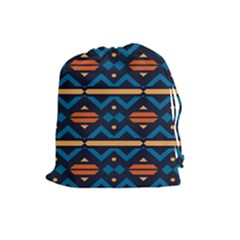 Rhombus  Circles And Waves Pattern Drawstring Pouch by LalyLauraFLM