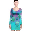 Ocean Dreams, Abstract Aqua Violet Ocean Fantasy Long Sleeve Velvet Bodycon Dress View1