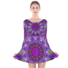 Rainbow At Dusk, Abstract Star Of Light Long Sleeve Velvet Skater Dress by DianeClancy