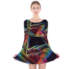 Dancing Northern Lights, Abstract Summer Sky  Long Sleeve Velvet Skater Dress by DianeClancy