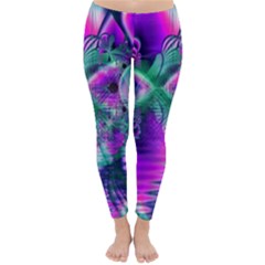  Teal Violet Crystal Palace, Abstract Cosmic Heart Winter Leggings  by DianeClancy