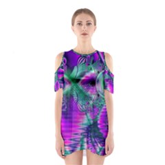  Teal Violet Crystal Palace, Abstract Cosmic Heart Cutout Shoulder Dress by DianeClancy