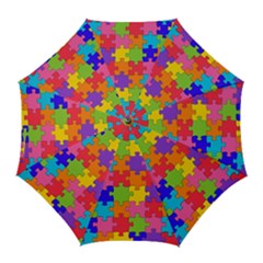 Funny Colorful Puzzle Pieces Golf Umbrellas by yoursparklingshop