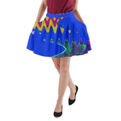 Colorful Wave Blue Abstract A-line Pocket Skirt by BrightVibesDesign