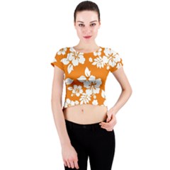 Orange Hawaiian Crew Neck Crop Top by AlohaStore