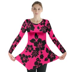 Dark Pink Hawaiian Long Sleeve Tunic  by AlohaStore