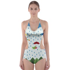 Birds In The Rain Cut-out One Piece Swimsuit by justynapszczolka