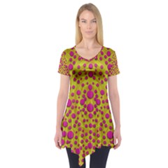 Fantasy Feathers And Polka Dots Short Sleeve Tunic  by pepitasart