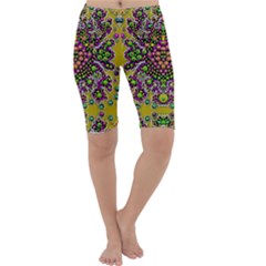 Fantasy Flower Peacock With Some Soul In Popart Cropped Leggings  by pepitasart