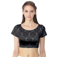 Surfing Motif Pattern Short Sleeve Crop Top (tight Fit) by dflcprintsclothing