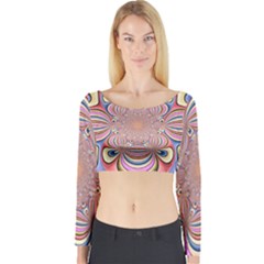 Pastel Shades Ornamental Flower Long Sleeve Crop Top by designworld65