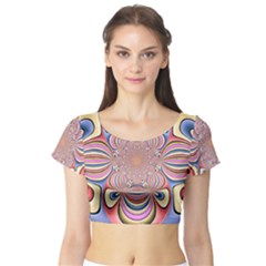 Pastel Shades Ornamental Flower Short Sleeve Crop Top (tight Fit) by designworld65