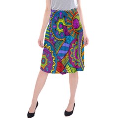 Pop Art Paisley Flowers Ornaments Multicolored Midi Beach Skirt by EDDArt