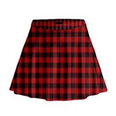 Lumberjack Plaid Fabric Pattern Red Black Mini Flare Skirt by EDDArt