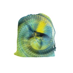 Light Blue Yellow Abstract Fractal Drawstring Pouches (large)  by designworld65