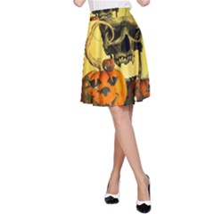 Halloween, Funny Pumpkins And Skull With Spider A-line Skirt by FantasyWorld7