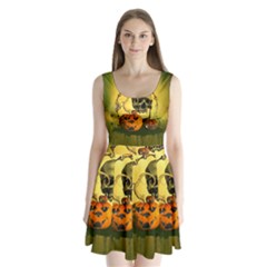 Halloween, Funny Pumpkins And Skull With Spider Split Back Mini Dress  by FantasyWorld7