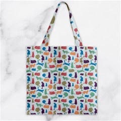 Blue Colorful Cats Silhouettes Pattern Zipper Grocery Tote Bag by Contest580383