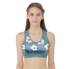 Cloudy Sky With Rain And Flowers Sports Bra With Border by CreaturesStore