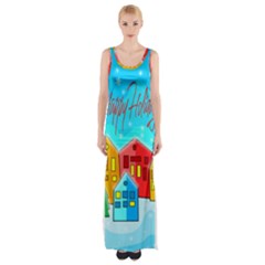 Christmas Magical Landscape  Maxi Thigh Split Dress by Valentinaart