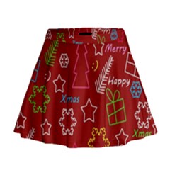 Red Xmas Pattern Mini Flare Skirt by Valentinaart