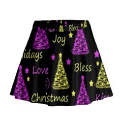 New Year Pattern - Yellow And Purple Mini Flare Skirt by Valentinaart