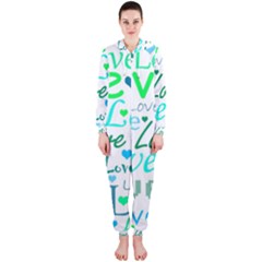 Love Pattern - Green And Blue Hooded Jumpsuit (ladies)  by Valentinaart