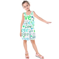 Love Pattern - Green And Blue Kids  Sleeveless Dress by Valentinaart