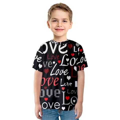 Red Love Pattern Kids  Sport Mesh Tee by Valentinaart