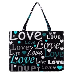 Valentine s Day Pattern - Cyan Medium Zipper Tote Bag by Valentinaart