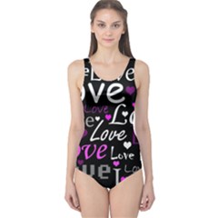 Valentine s Day Pattern - Purple One Piece Swimsuit by Valentinaart