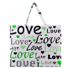 Green  Valentine s Day Pattern Zipper Large Tote Bag by Valentinaart