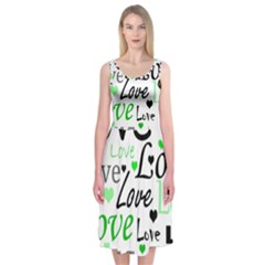 Green  Valentine s Day Pattern Midi Sleeveless Dress by Valentinaart