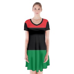 Pan African Unia Flag Colors Red Black Green Horizontal Stripes Short Sleeve V-neck Flare Dress by yoursparklingshop