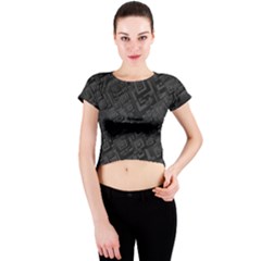 Black Rectangle Wallpaper Grey Crew Neck Crop Top by Nexatart