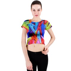 Clothespins Colorful Laundry Jam Pattern Crew Neck Crop Top by Nexatart