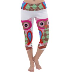 Owl Colorful Patchwork Art Capri Yoga Leggings by Nexatart