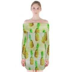 Pineapple Wallpaper Vintage Long Sleeve Off Shoulder Dress by Nexatart