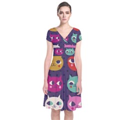 Colorful Kitties Short Sleeve Front Wrap Dress by Brittlevirginclothing